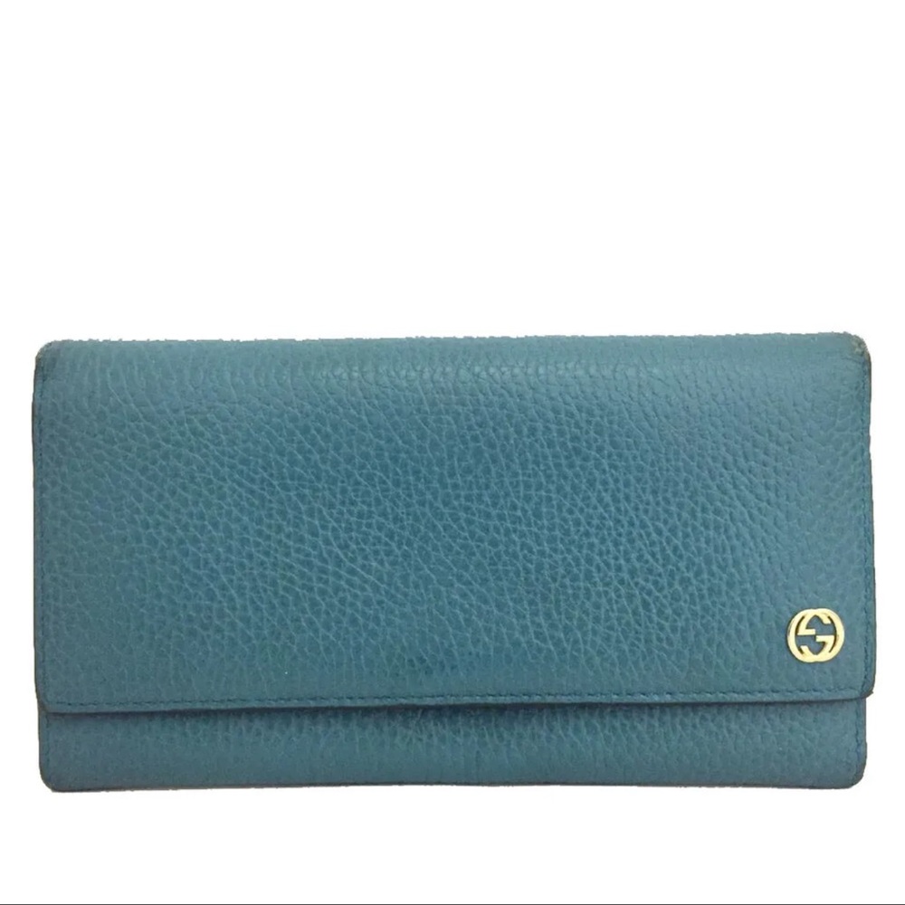GUCCI Interlocking G Blue Leather Long Bifold Wallet